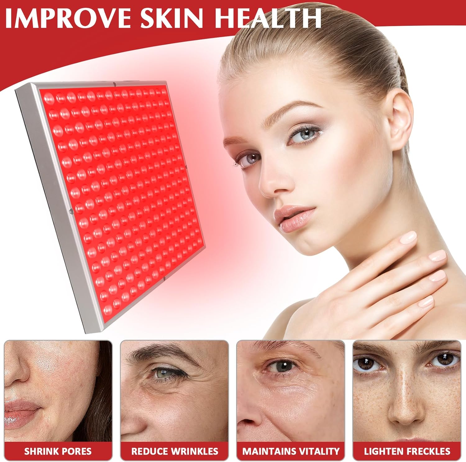 Haloral Red Light Therapy Panel with 250 LEDs for skin rejuvenation and pain relief