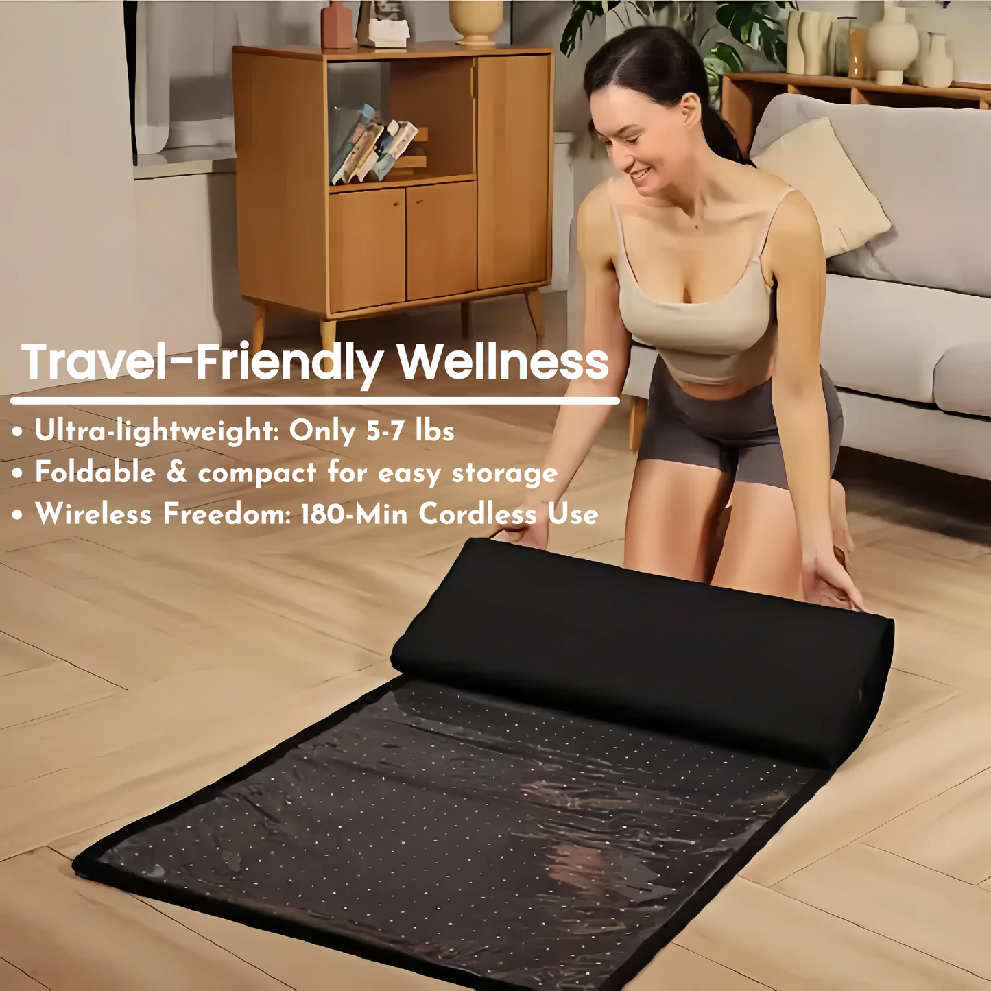 Haloral Red Light Therapy Mat is lightweight and foldable, weighing only 5-7 lbs, making it easy to carry for spa-grade therapy anywhere