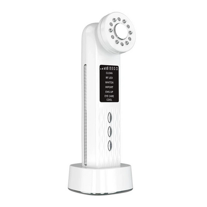 White electronic device with control panel on a white background