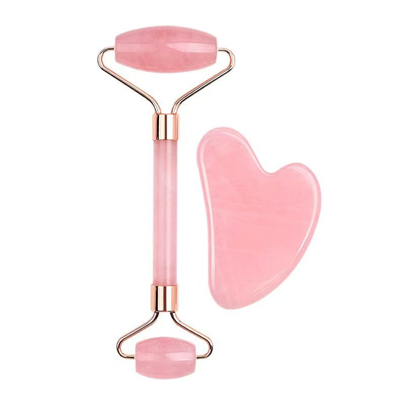 Rouleau facial et ensemble Gua Sha en quartz rose Haloral