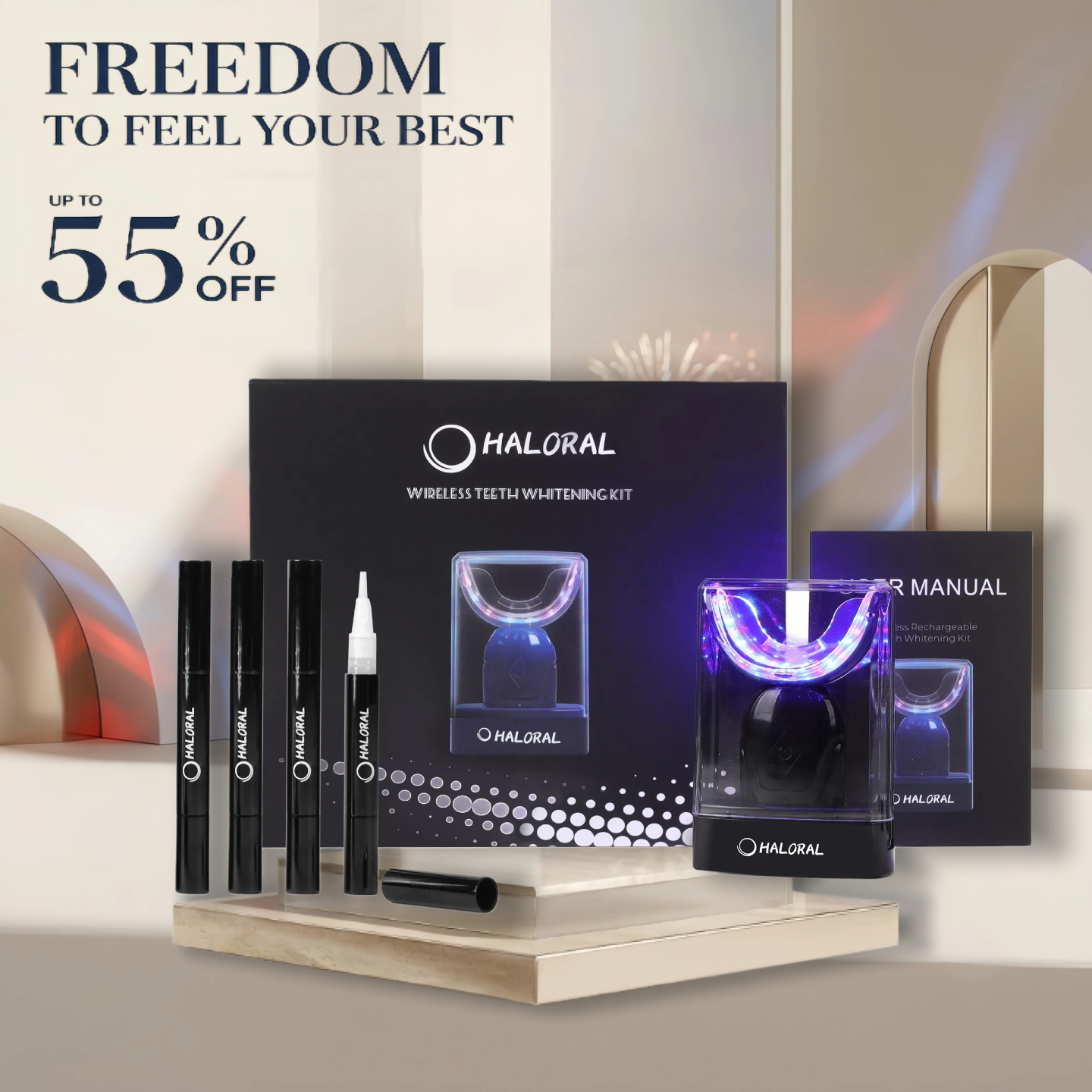 Kit de blanqueamiento dental inalámbrico con LED Haloral Halo Pro