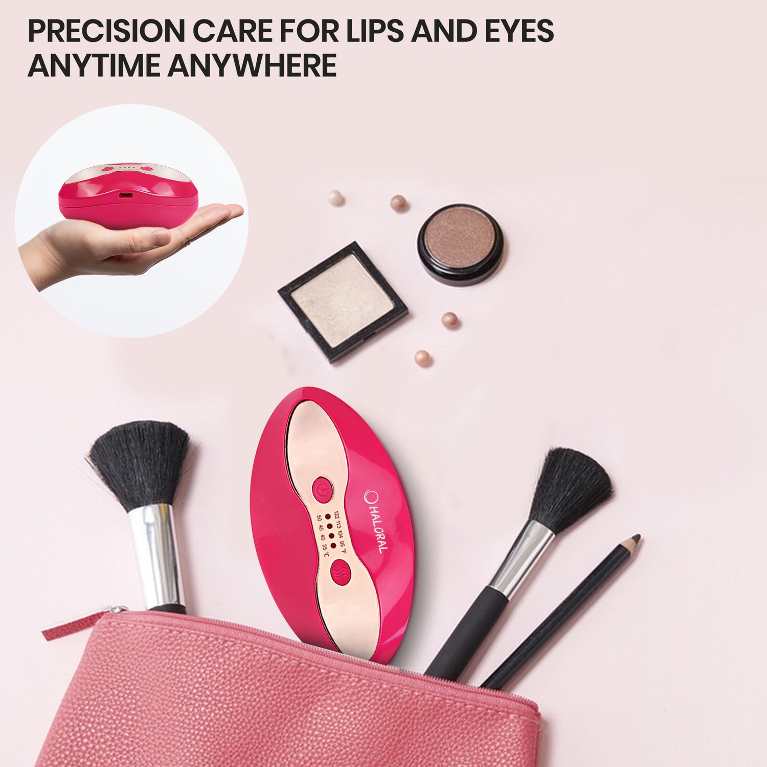 Dispositivo LED de doble acción para el cuidado de los labios y los ojos Haloral