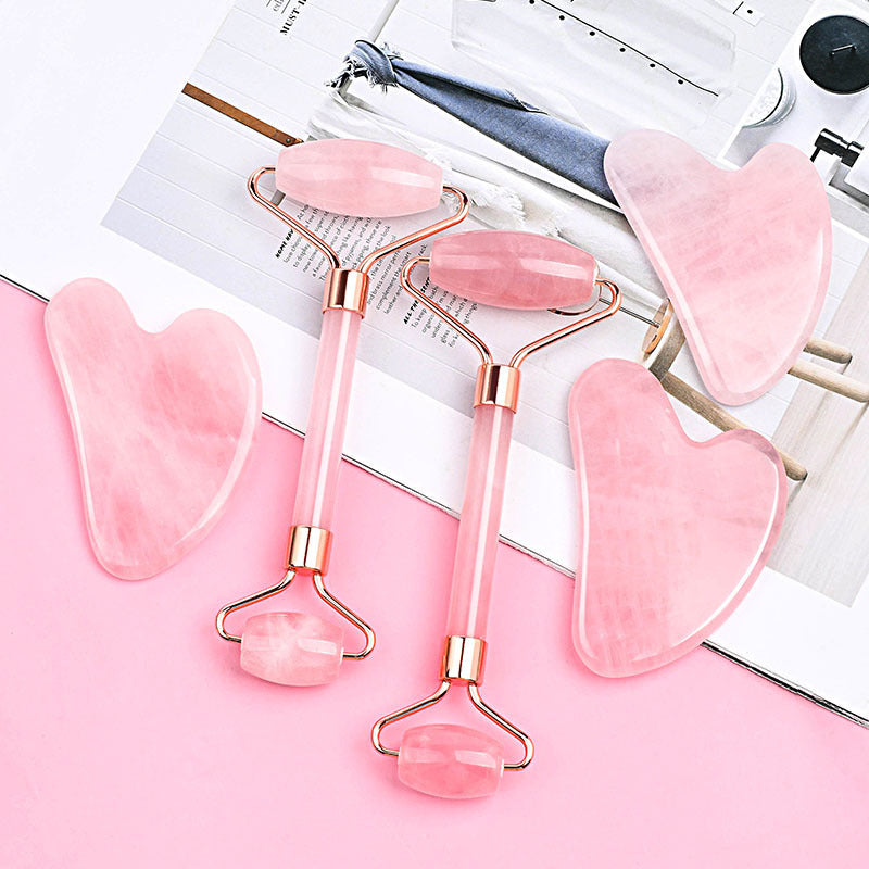 Rouleau facial et ensemble Gua Sha en quartz rose Haloral