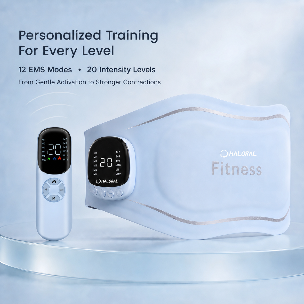 Haloral EMS Ab Toning Belt with wireless remote, 12 EMS modes and 20 adjustable intensity levels