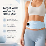 Woman wearing the Haloral EMS Ab Toning Belt for targeted core muscle activation, abdominal conditioning and recovery support