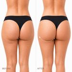 Illustrative before-and-after glute contour comparison for Haloral EMS Toning Shorts
