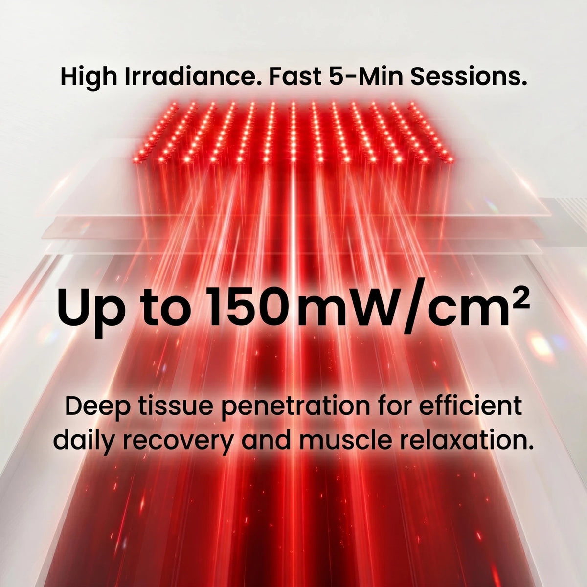Haloral portable red light therapy panel delivering up to 150 mW/cm² for fast 5-minute sessions