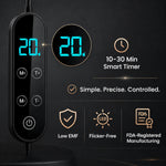 Haloral red light therapy cap digital controller with 10 to 30 minute smart timer, low EMF, flicker-free LEDs and FDA-registered manufacturing