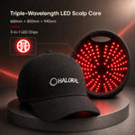 Haloral red light therapy cap featuring 660nm, 850nm and 940nm triple-wavelength LED scalp care