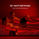 Haloral Red and Infrared Light Therapy Bag with zip-apart split design, separated into two flexible light therapy mats for shared full-body use at home.